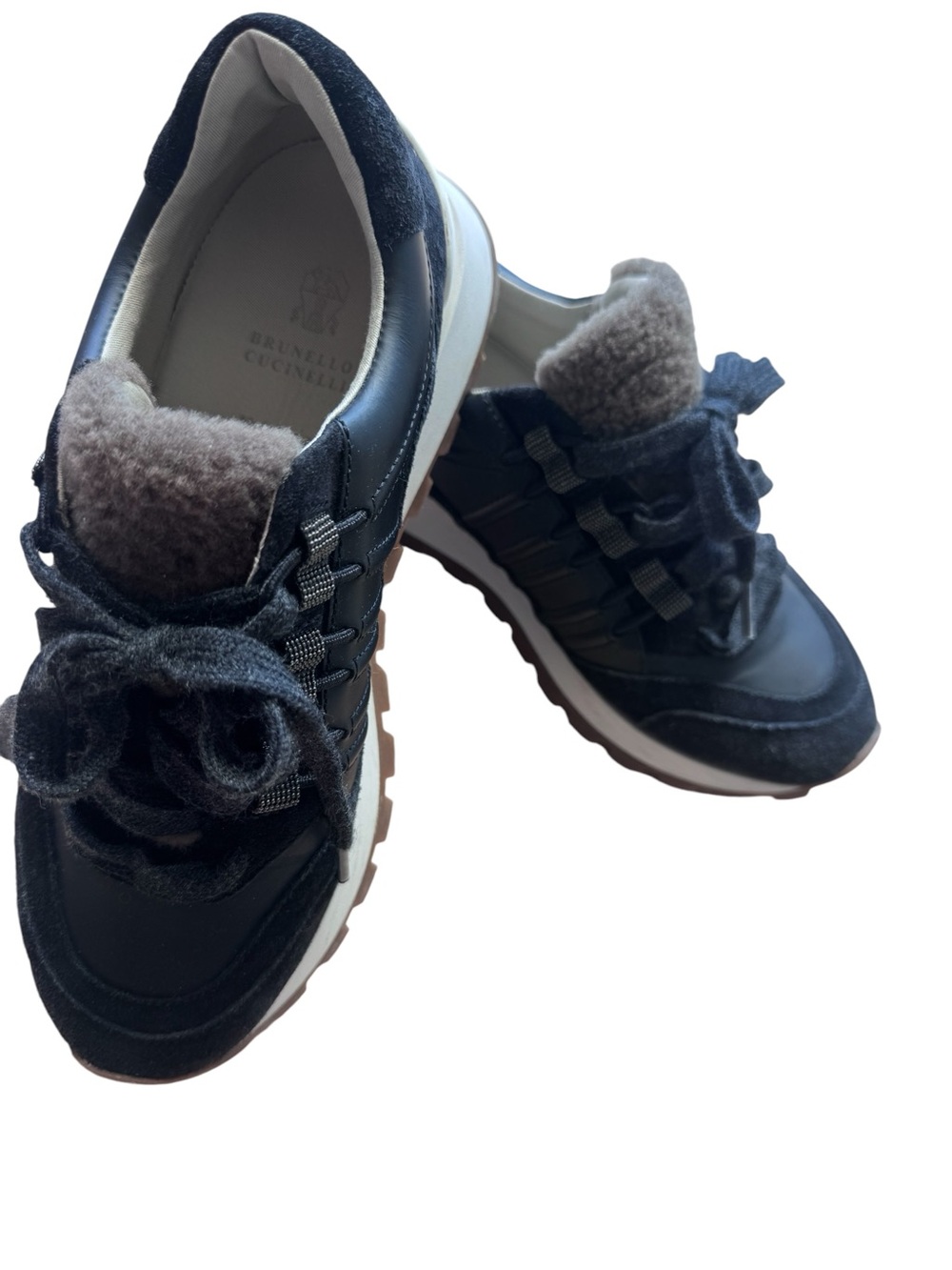 Brunello Cucinelli Black Suede Leather Platform Sneakers - Picture 3 of 6
